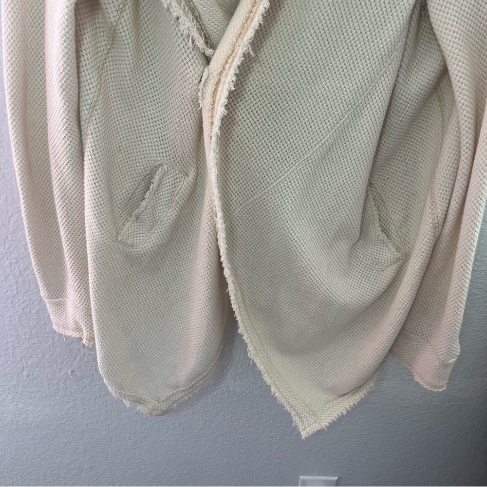 Free People Big Chill Cardigan Cream Hood Waffle Snap Sweater Jacket Size Medium - Picture 7 of 16